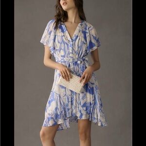 Anthropologie Blue and Cream Floral Dress